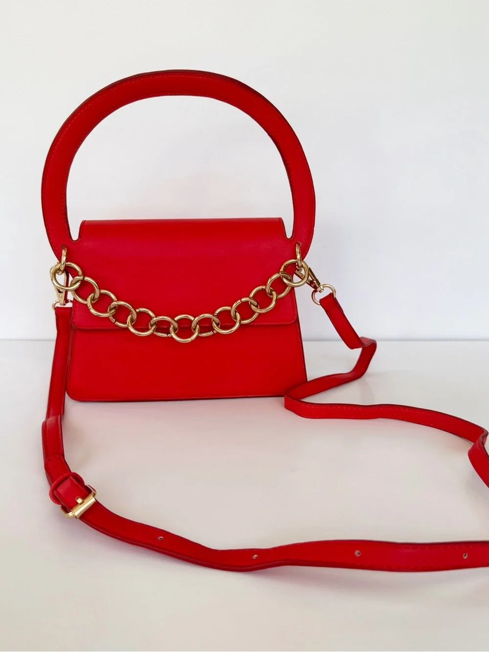 Red Mini Flap Top-Handle Crossbody Bag Gold Chain